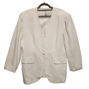 Rena Rowan for Saville Blazer Women's White Lined One Button Flap Pocket Size 16